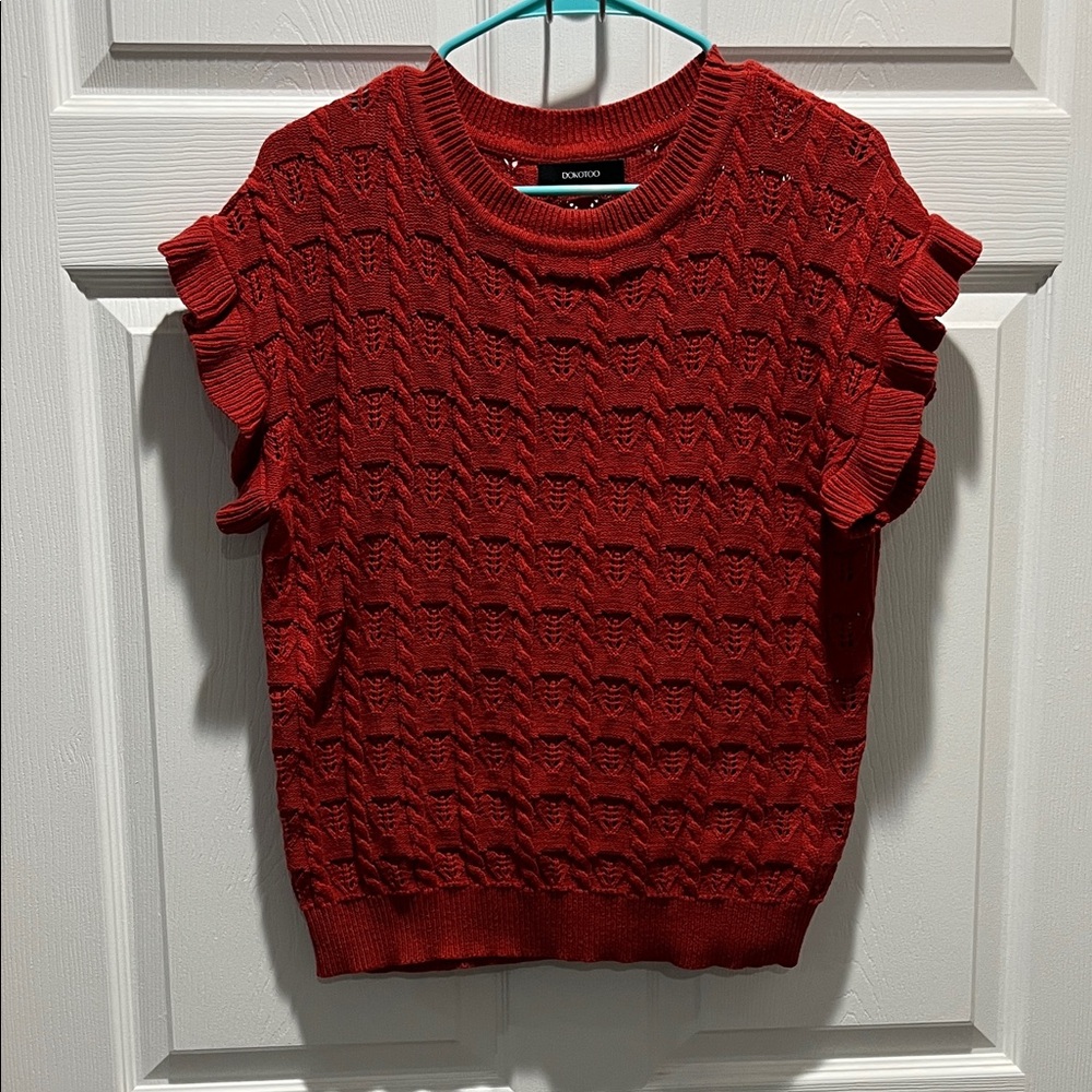 Chic Red Ruffled Sleeve Sweater